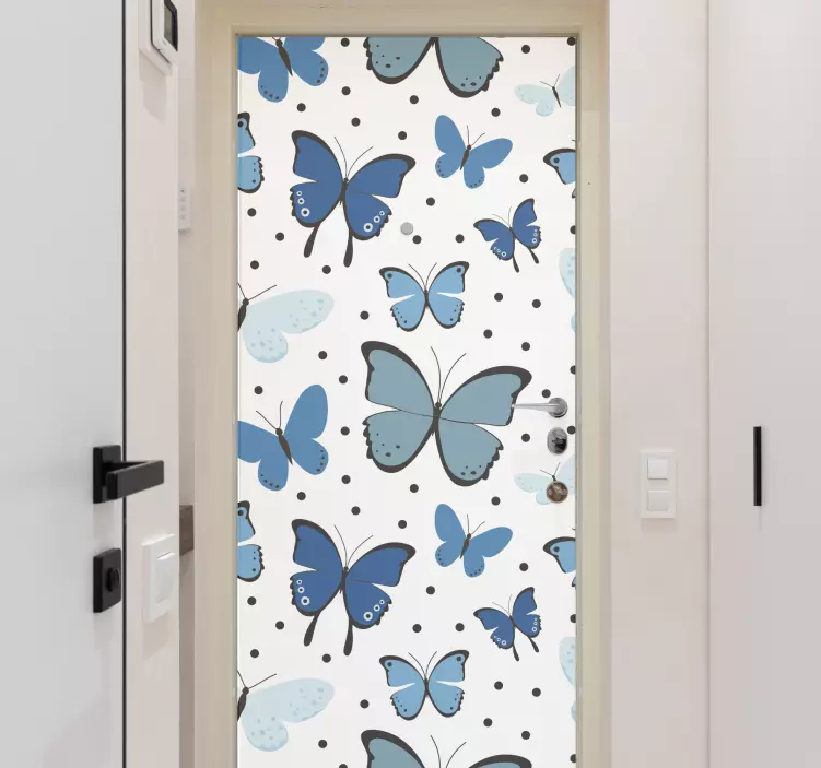 Sticker porte motif de papillons bleus - TenStickers