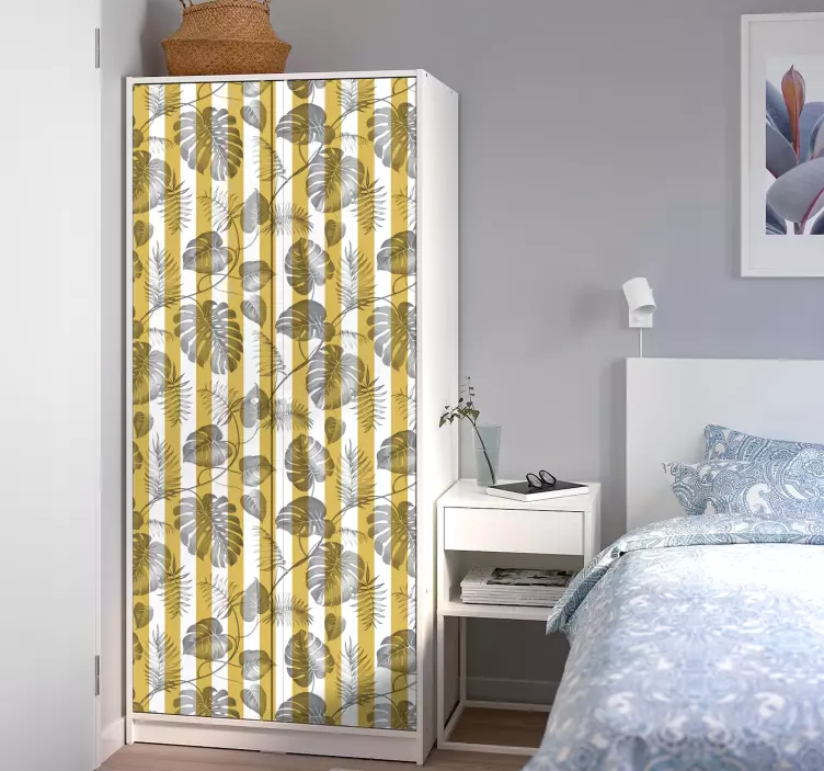 Sticker de porte coulissante motif feuilles - TenStickers