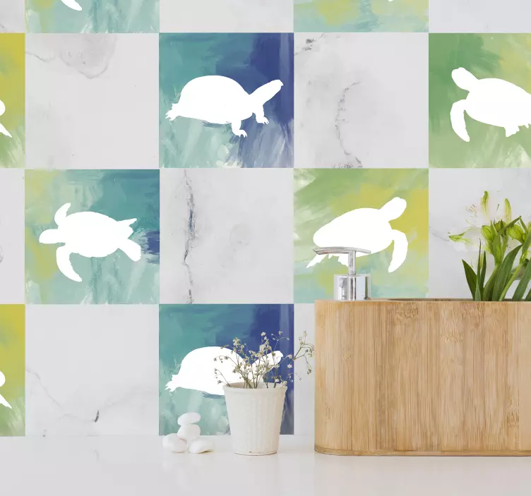 Sticker salle de bain carrelage tortues colorées - TenStickers