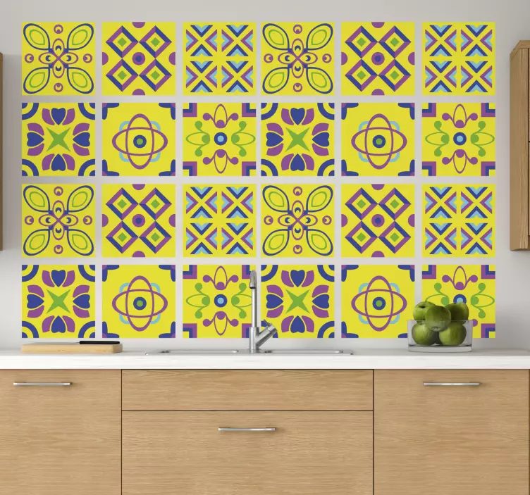 Sticker carrelage symétries psychédéliques jaune - TenStickers