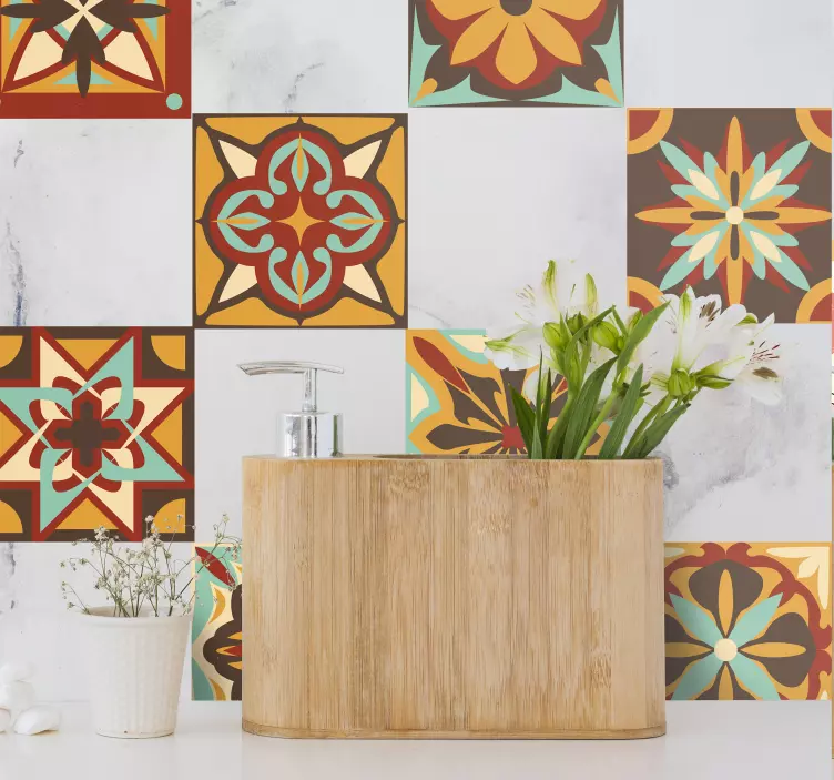 Sticker carrelage nuances oranges et marrons - TenStickers