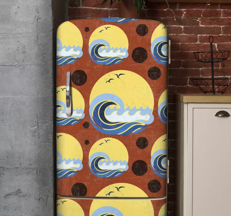 Sticker Frigo Soleil, plage et vague - TenStickers