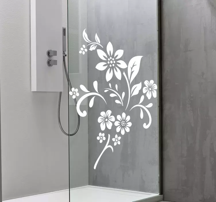 Sticker Paroi de Douche Salle de Bain Fleurs Monochromes - TenStickers