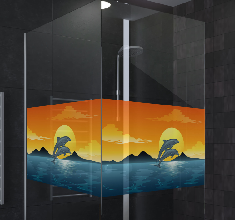 Sticker Paroi de Douche Salle de Bain Paysage Dauphins - TenStickers