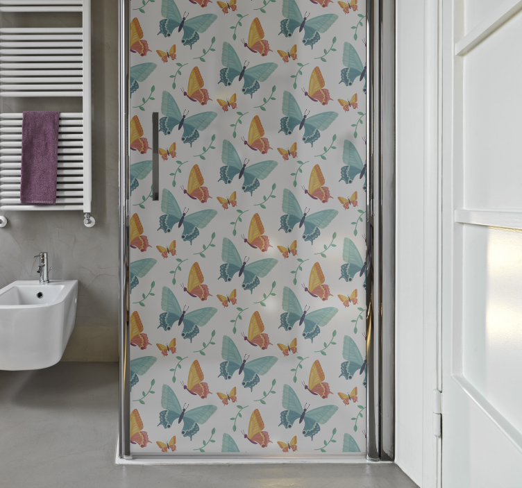 Sticker Paroi de Douche Salle de Bain Papillons Bicolores - TenStickers