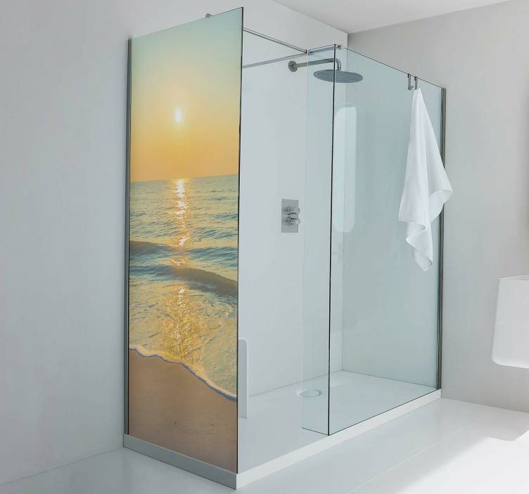 Sticker paroi de douche salle de bain plage et soleil - TenStickers