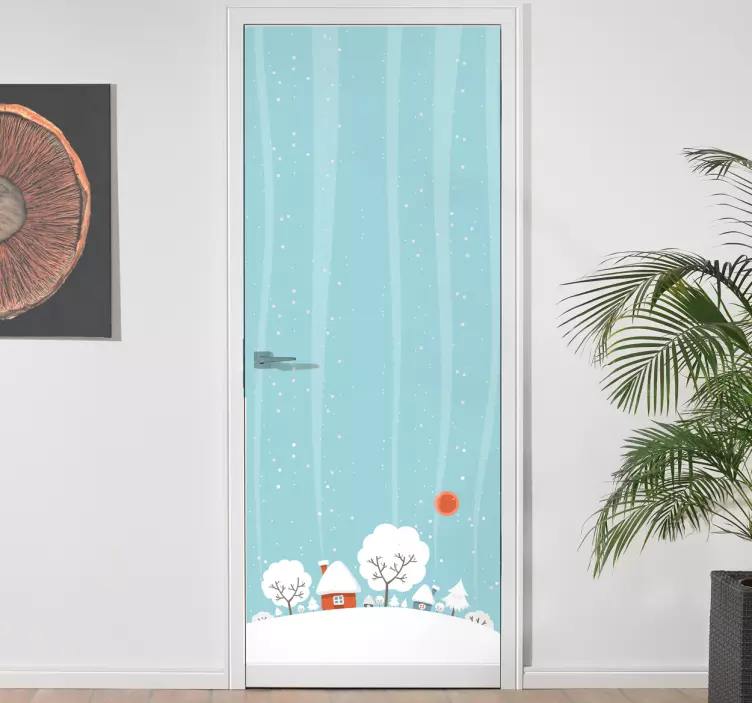 Sticker pour porte paysage hiver - TenStickers