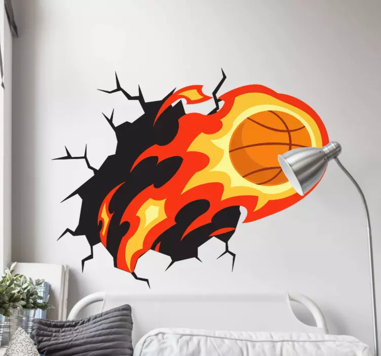 Sticker basket trompe l'œil ballon en flammes - TenStickers