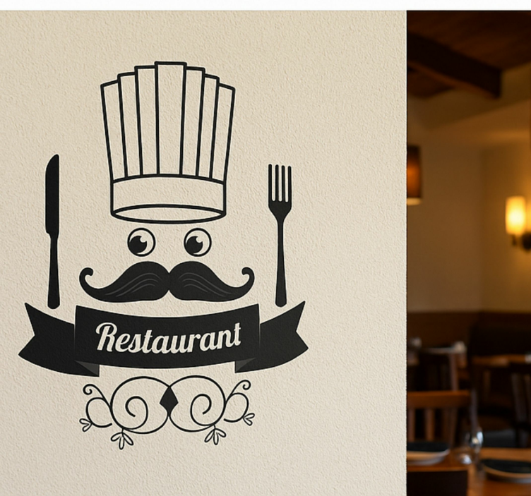 Sticker restaurant chef classique avec couverts - TenStickers