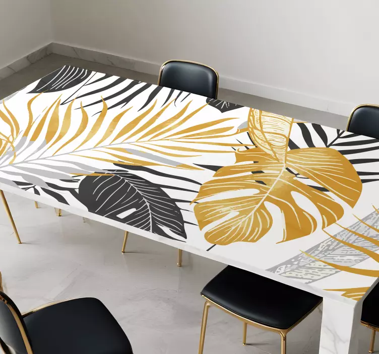 Sticker salle à manger feuilles gris foncé et dorées - TenStickers