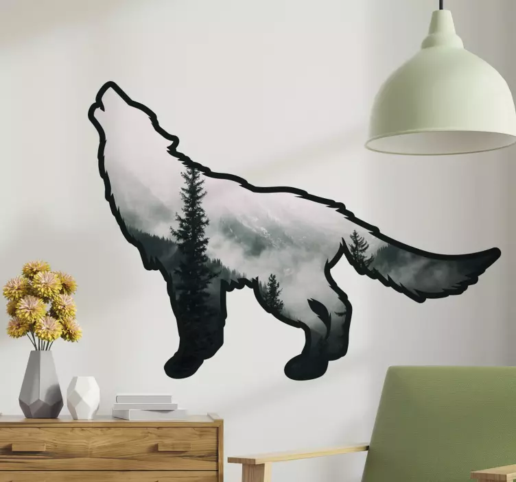 Sticker silhouette de loup dans la forêt - TenStickers