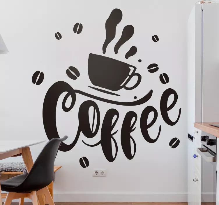 Sticker cuisine tasse de café et grains - TenStickers