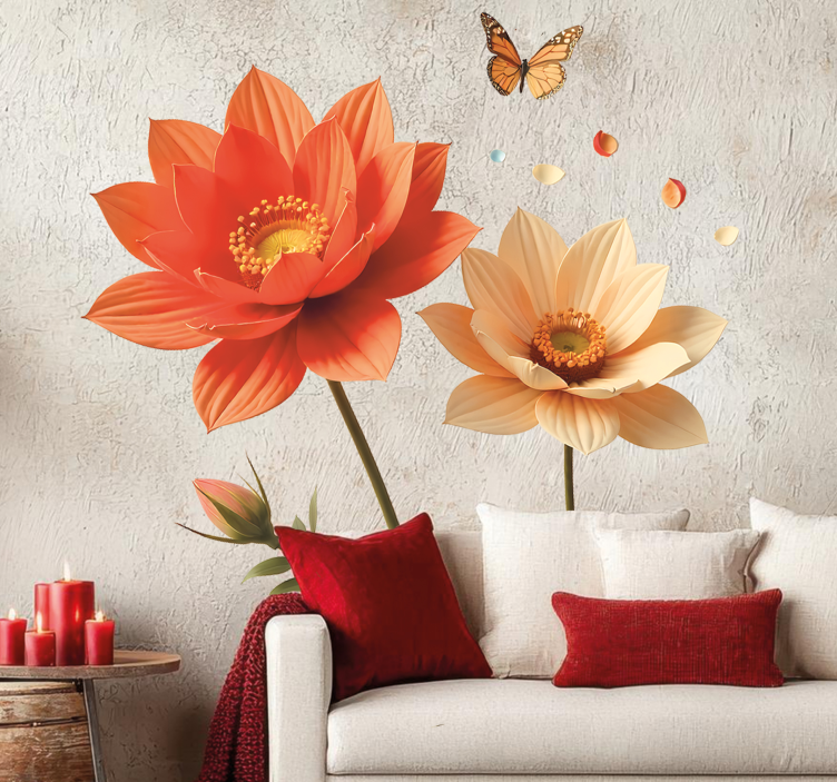 Sticker trompe l'oeil grandes fleurs - TenStickers