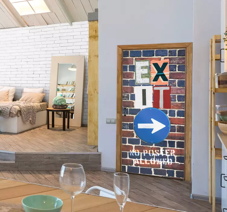 Sticker porte original style urbain avec panneau sortie - TenStickers