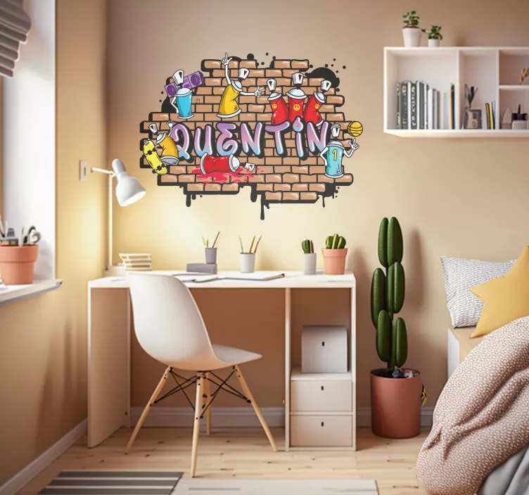 Sticker graffiti chambre ado prénom avec brique - TenStickers