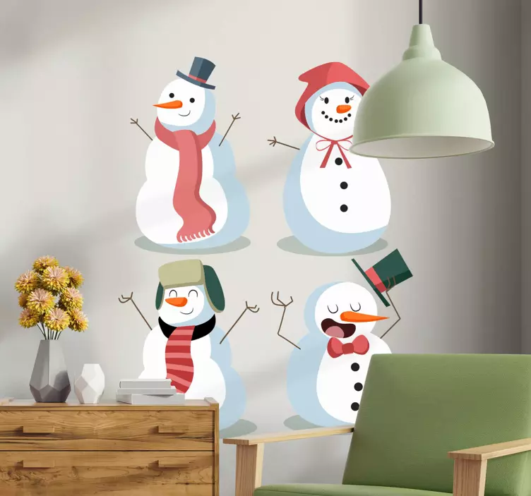Sticker Noel 4 bonhommes de neige mignons - TenStickers