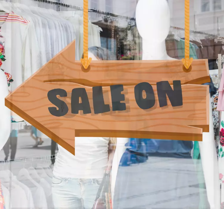 Sticker vitrine flèche de vente en bois - TenStickers