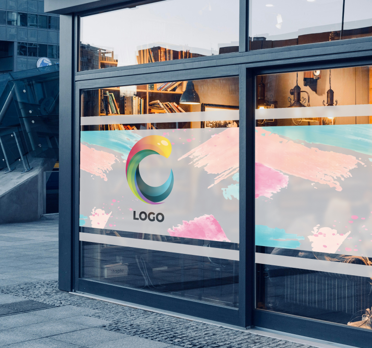 Sticker vitrine logo dans translucide et bandes - TenStickers