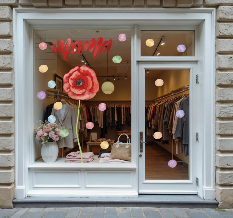 Sticker vitrine mère avec coquelicot rouge - TenStickers