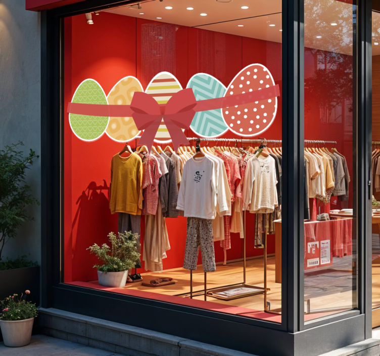 Sticker vitrine œufs de pâques et ruban - TenStickers