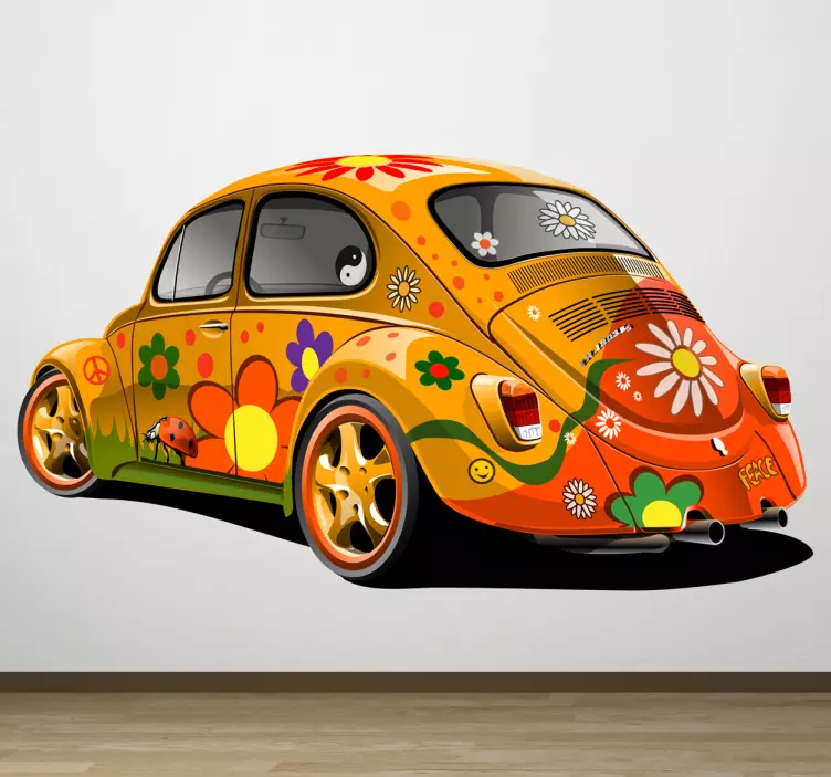 Sticker mural salon vintage voiture hippie - TenStickers