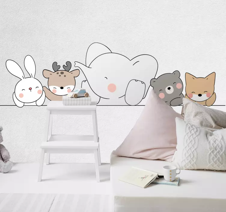 Sticker chambre bébé animaux heureux style nordique - TenStickers