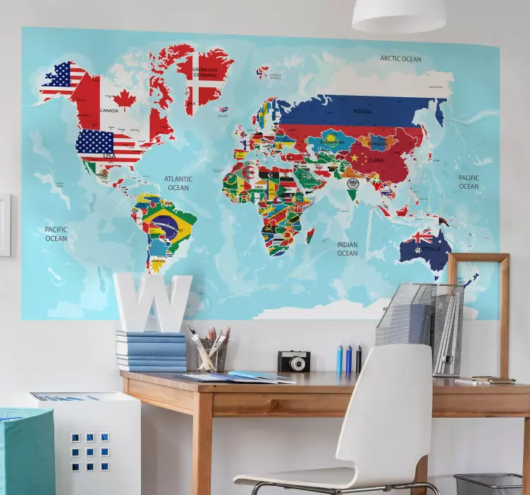 Stickers carte du monde drapeaux - TenStickers