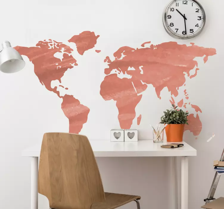 Sticker carte du monde couleur corail - TenStickers