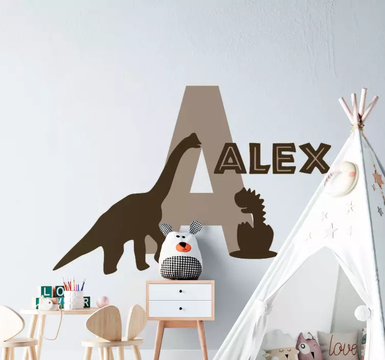Sticker chambre enfant dinosaure avec initiale et prénom - TenStickers
