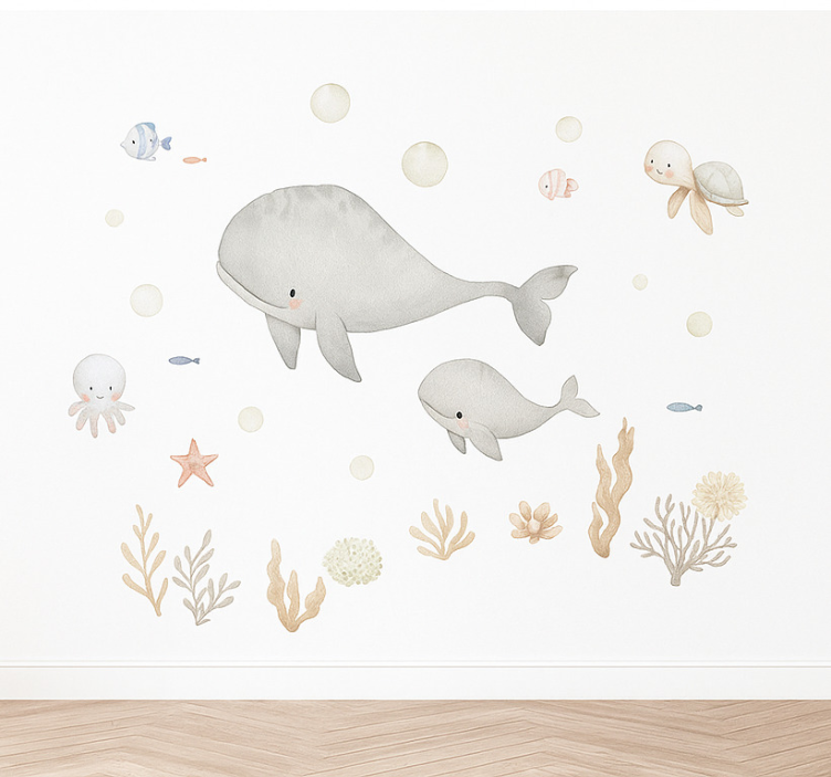 Sticker chambre enfant animaux marins pastel - TenStickers