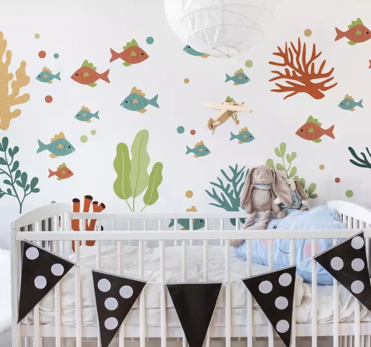 Stickers poissons paysage aquatique vibrant - TenStickers