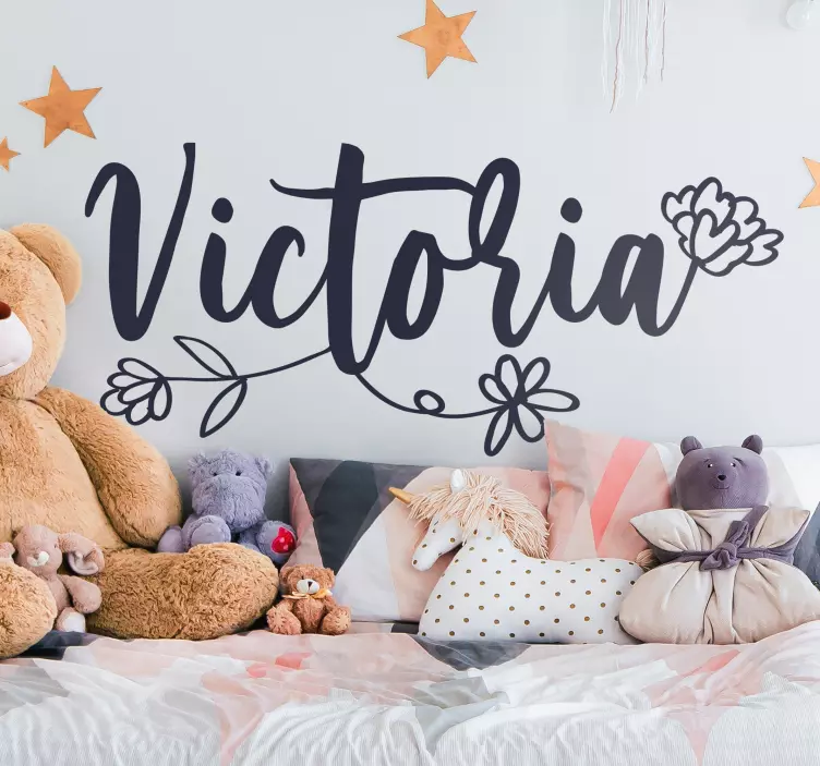 Sticker chambre enfant tête de lit fleurie personnalisable - TenStickers