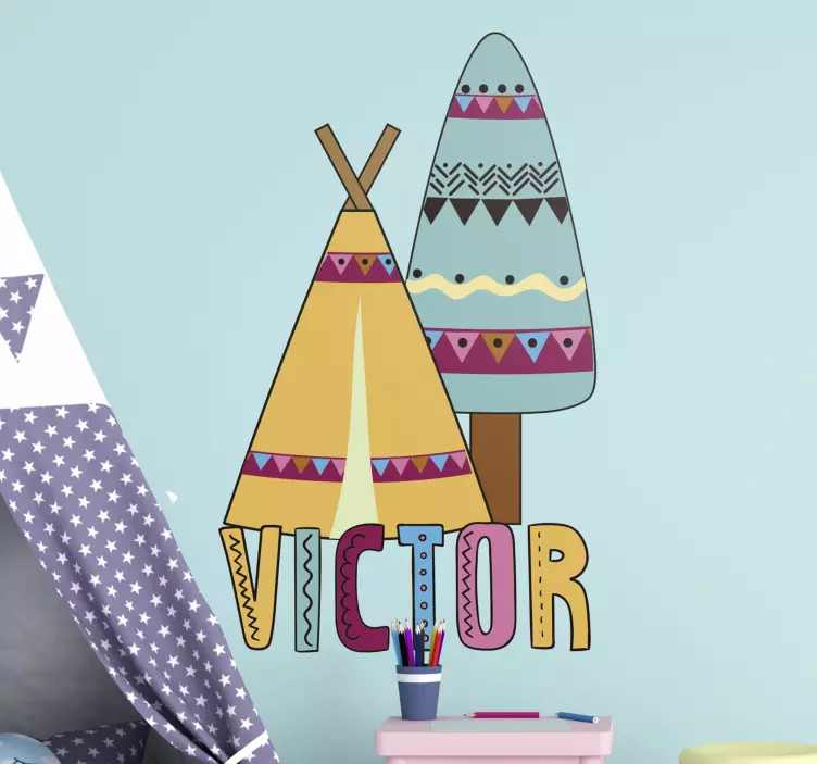 Tipi avec votre texte adhesif deco chambre d'enfants - TenStickers