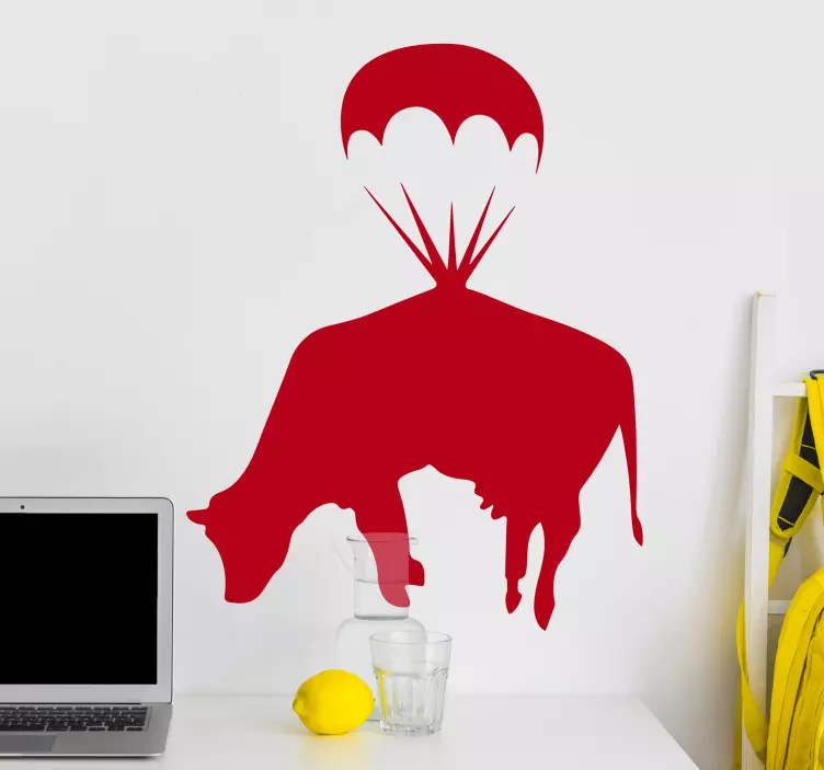 Sticker vache banksy avec parachute - TenStickers