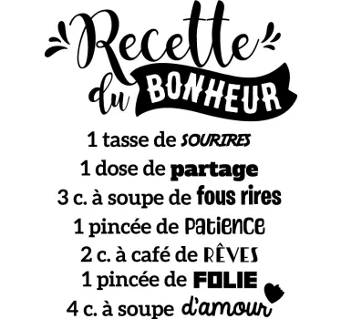 Sticker recette du bonheur en 7 ingrédients - TenStickers