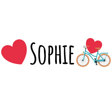 Sticker vélo à deux coeurs avec prénom - TenStickers