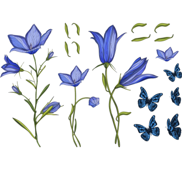 Adhésif meuble fleurs bleues avec des papillons - TenStickers
