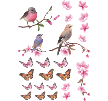 Sticker fenêtre oiseaux et papillons colorés - TenStickers