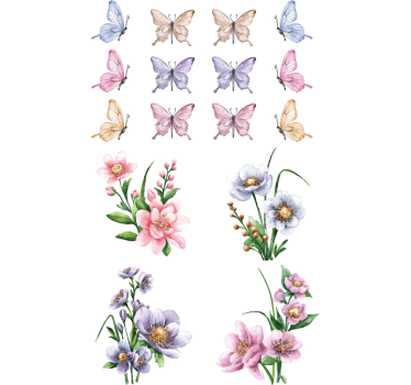 Sticker fenêtre fleurs et papillons colorés - TenStickers