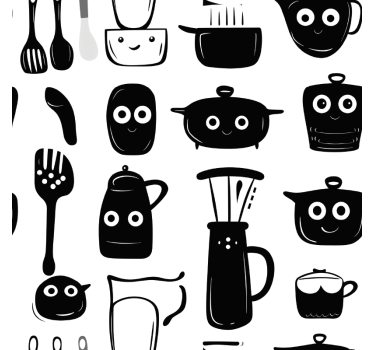 Sticker cuisine ustensiles noirs dessinés - TenStickers