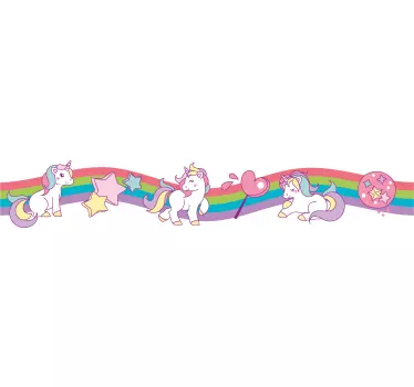 Frise tapisserie murale licornes et arc-en-ciels - TenStickers