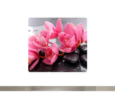 Sticker salle de bain orchidées roses sur pierres - TenStickers