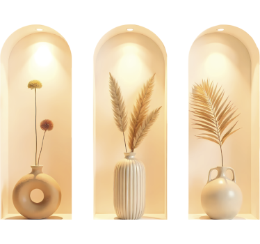 Sticker trompe l'oeil triptyque de plantes beiges - TenStickers