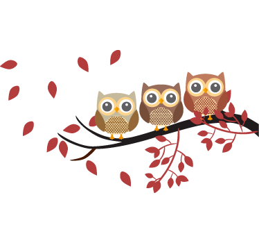 Sticker fenêtre trois hiboux sur une branche - TenStickers