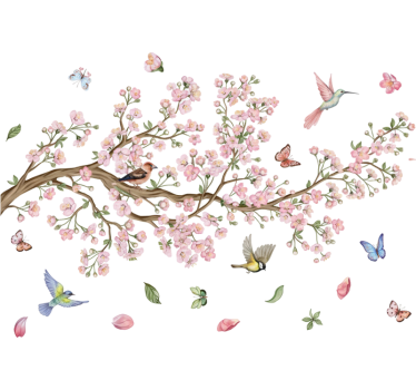 Sticker fenêtre fleurs de cerisier et oiseaux - TenStickers