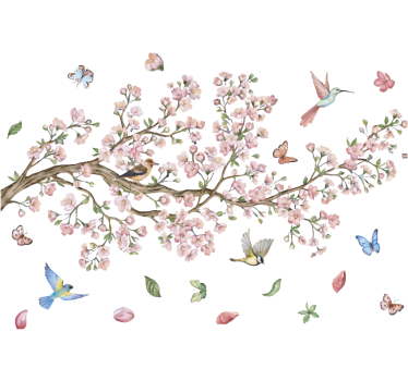 Sticker mural fleurs de cerisier avec oiseaux - TenStickers