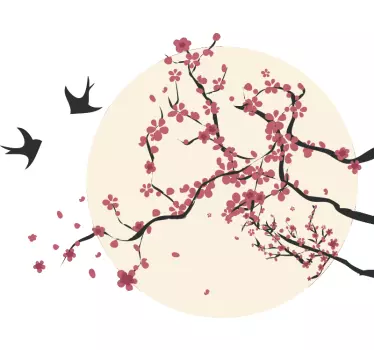Sticker mural arbre oiseaux et cerisier en fleur - TenStickers