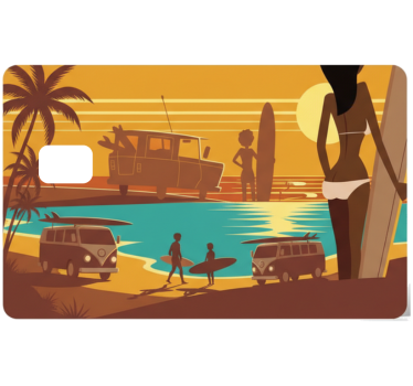 Sticker carte bancaire coucher de soleil rétro plage - TenStickers