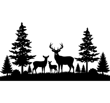 Sticker camping car famille de cerfs en forêt - TenStickers