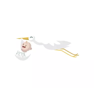 Sticker chambre bébé cigogne avec prénom - TenStickers